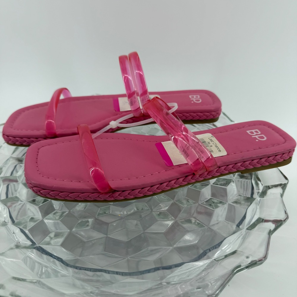 BP Viola Pink Jelly Flat Slide Sandals Square Toe‎ Braided Trim Womens 6.5M